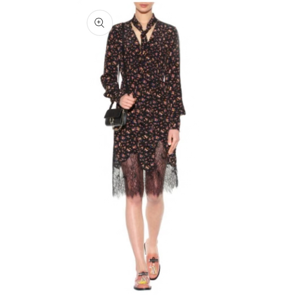 Alexander McQueen Silk Floral Midi Long Sleeve Lace dress sz 40